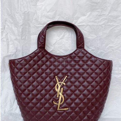 Saint Laurent Lambskin Quilted Maxi Icare Shopping Tote In Rouge Cabernet