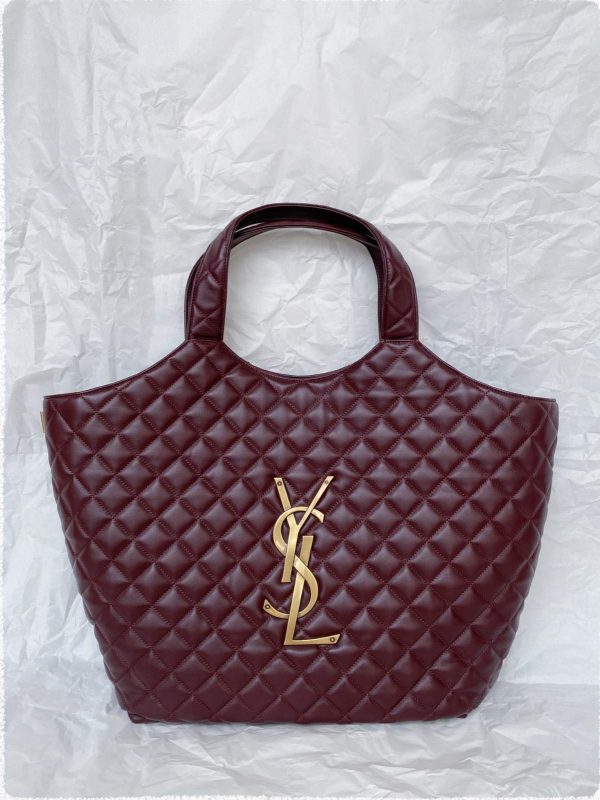 Saint Laurent Lambskin Quilted Maxi Icare Shopping Tote In Rouge Cabernet