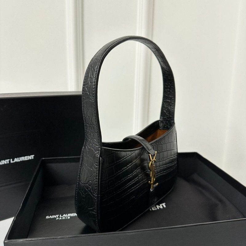 Saint Laurent Le 5 A 7 Black Shoulder Bag In Croc Embossed Leather (1)