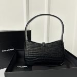 Saint Laurent Le 5 A 7 Black Shoulder Bag In Croc Embossed Leather (1)
