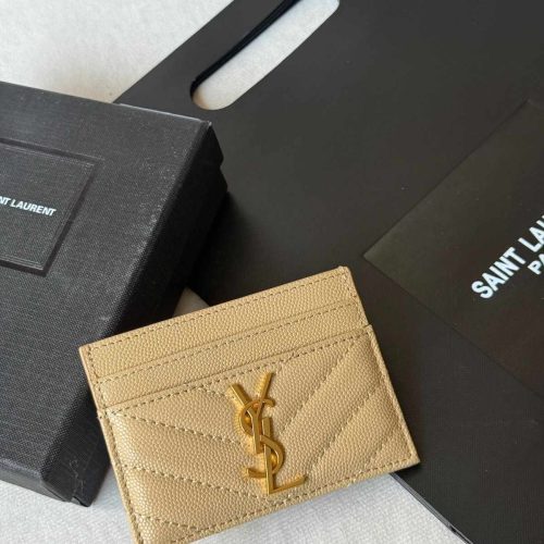 YSL Monogram Card Holder Beige Leather