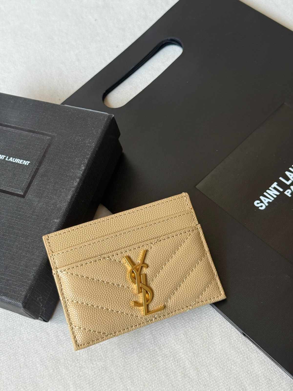 YSL Monogram Card Holder Beige Leather YSL Monogram Card Holder Beige Leather