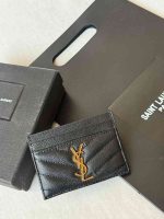 Saint Laurent Monogram Black Chevron Quilted Leather Card Holder - Image 3