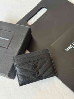 Saint Laurent Monogram Black Chevron Quilted Leather Card Holder - Image 2