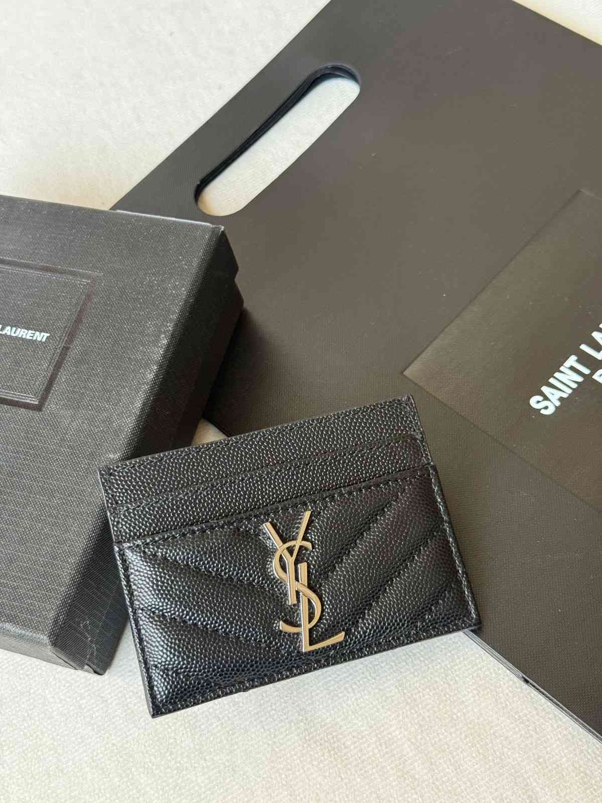 YSL Monogram Card Holder Black Leather YSL Monogram Card Holder Black Leather