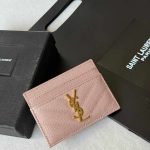 YSL Monogram Card Holder Pink Leather