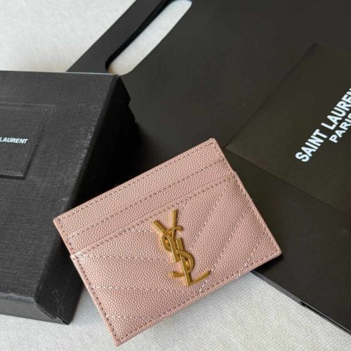 YSL Monogram Card Holder Pink Leather