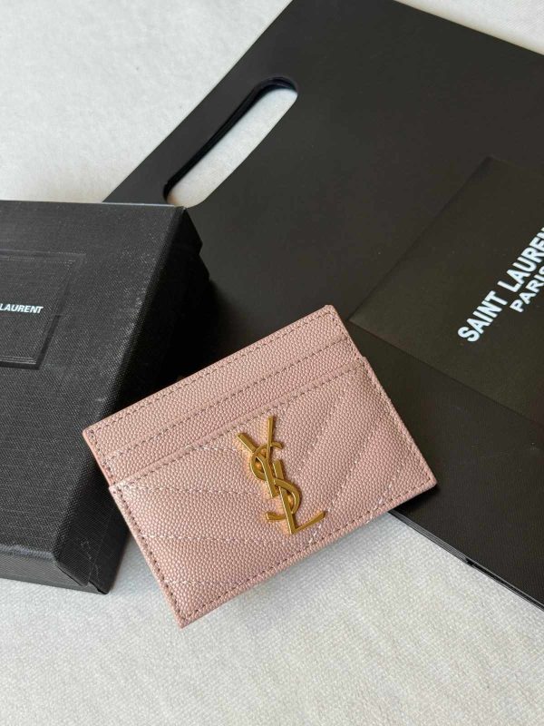 YSL Monogram Card Holder Pink Leather