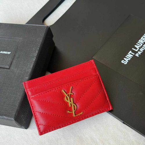 YSL Monogram Card Holder Red Leather