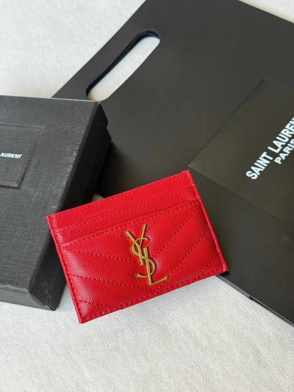YSL Monogram Card Holder Red Leather