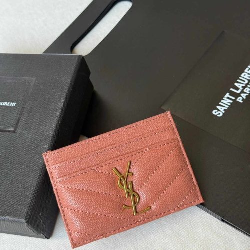 YSL Monogram Card Holder Rose Antique