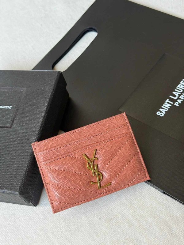 YSL Monogram Card Holder Rose Antique
