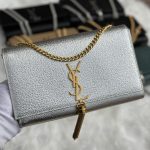 Saint Laurent Silver Metallic Calfskin Leather Medium Kate Tassel Chain Bag