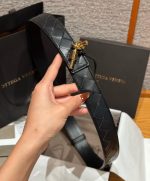 Bottega Veneta Black Intrecciato Leather Wide Belt Knot Buckle