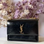 YSL Sunset Bag Small Black Crocodile