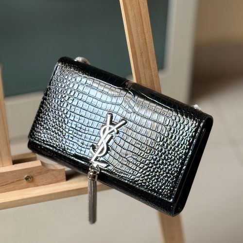 YSL Kate Wallet Chain Shiny Black Crocodile