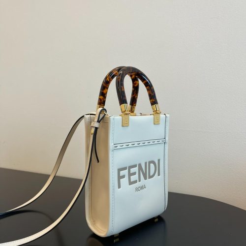 Fendi Light Blue Leather Mini Sunshine Shopper Tote Bag