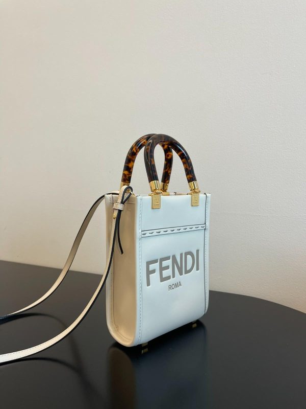 Fendi Light Blue Leather Mini Sunshine Shopper Tote Bag