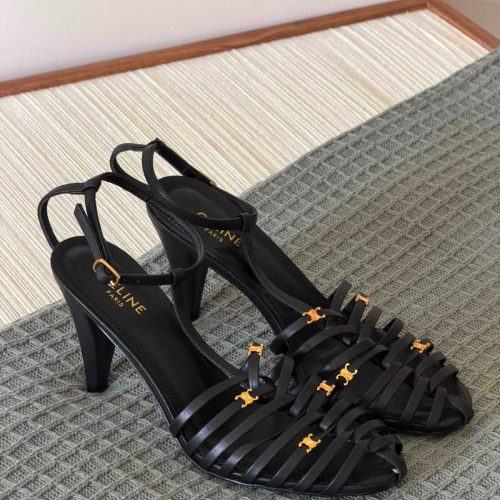 Celine Cage Heeled Sandals Crafted Black Goatskin Triomphe GHW