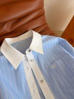 Celine Cropped Striped Button Up Shirt Blue (1)