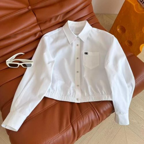 Celine Cropped Striped Button Up Shirt White
