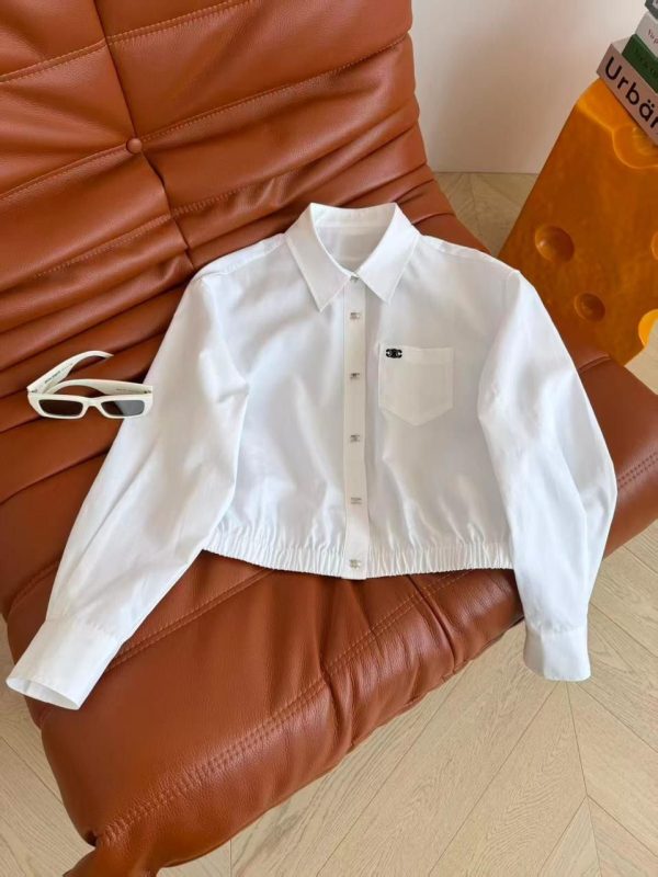 Celine Cropped Striped Button Up Shirt White