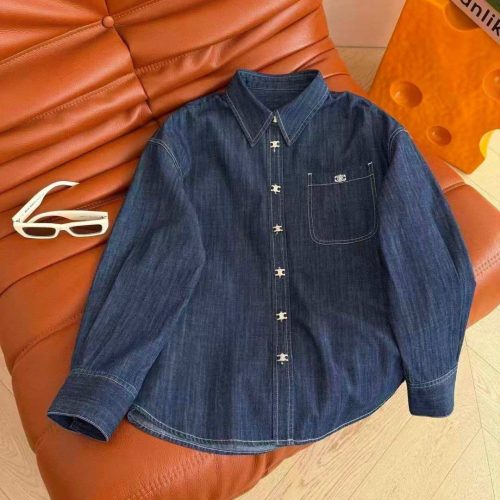 Celine Triomphe Embroidered Dark Wash Denim Overshirt