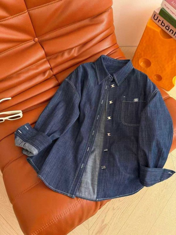 Celine Triomphe Embroidered Dark Wash Denim Overshirt