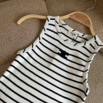 Celine Triomphe Striped Ribbed Tank Top in Black and White