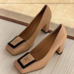 Chanel 26S Beige Slingback Heels With Black Square Toe And Block Heel