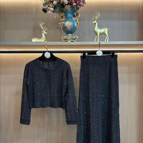 Chanel Black Knit Cardigan & Long Skirt Two-Piece Set