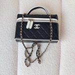 Chanel Black Quilted Lambskin Top Handle Vanity Case With White Trim