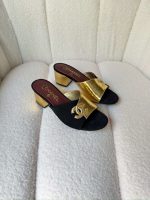 Chanel CC Two Tone Leather Slide Sandals Black & Gold