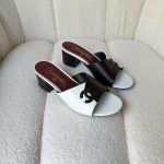 Chanel CC Two Tone Leather Slide Sandals Black & White