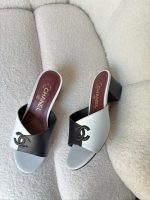 Chanel CC Two Tone Leather Slide Sandals Black & White