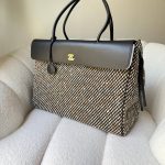 Chanel Large Urban Essential Shopping Tote Black Calfskin & Multicolor Tweed