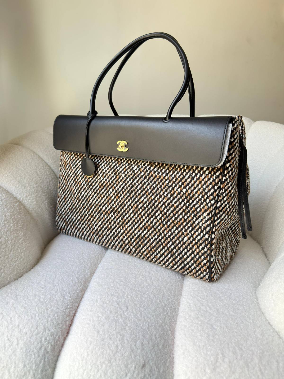 Chanel Large Urban Essential Shopping Tote Black Calfskin & Multicolor Tweed Chanel Large Urban Essential Shopping Tote Black Calfskin & Multicolor Tweed