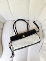 Chanel Small Urban Essential East-West Tote Bag Black Calfskin & White Bouclé Tweed