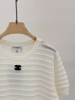 Chanel Striped Knit Short Sleeve T-Shirt With CC Logo white