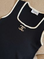 Chanel White Contrast Tank Top CC Logo Black