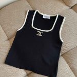 Chanel White Contrast Tank Top CC Logo Black