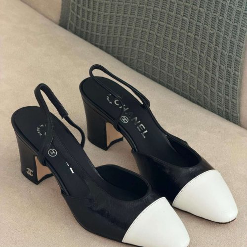 Chanel Two Tone Black & White Slingback Pumps