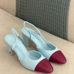 Chanel Two Tone Light Blue & Dark Red Lambskin Slingback Pumps
