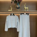 Chanel White Knit Cardigan & Long Skirt Two-Piece Set
