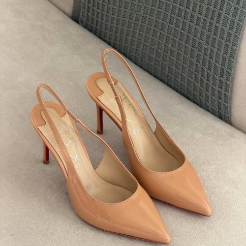 Christian Louboutin Miss Z 60 Glossy Beige Patent Leather Slingback Pumps