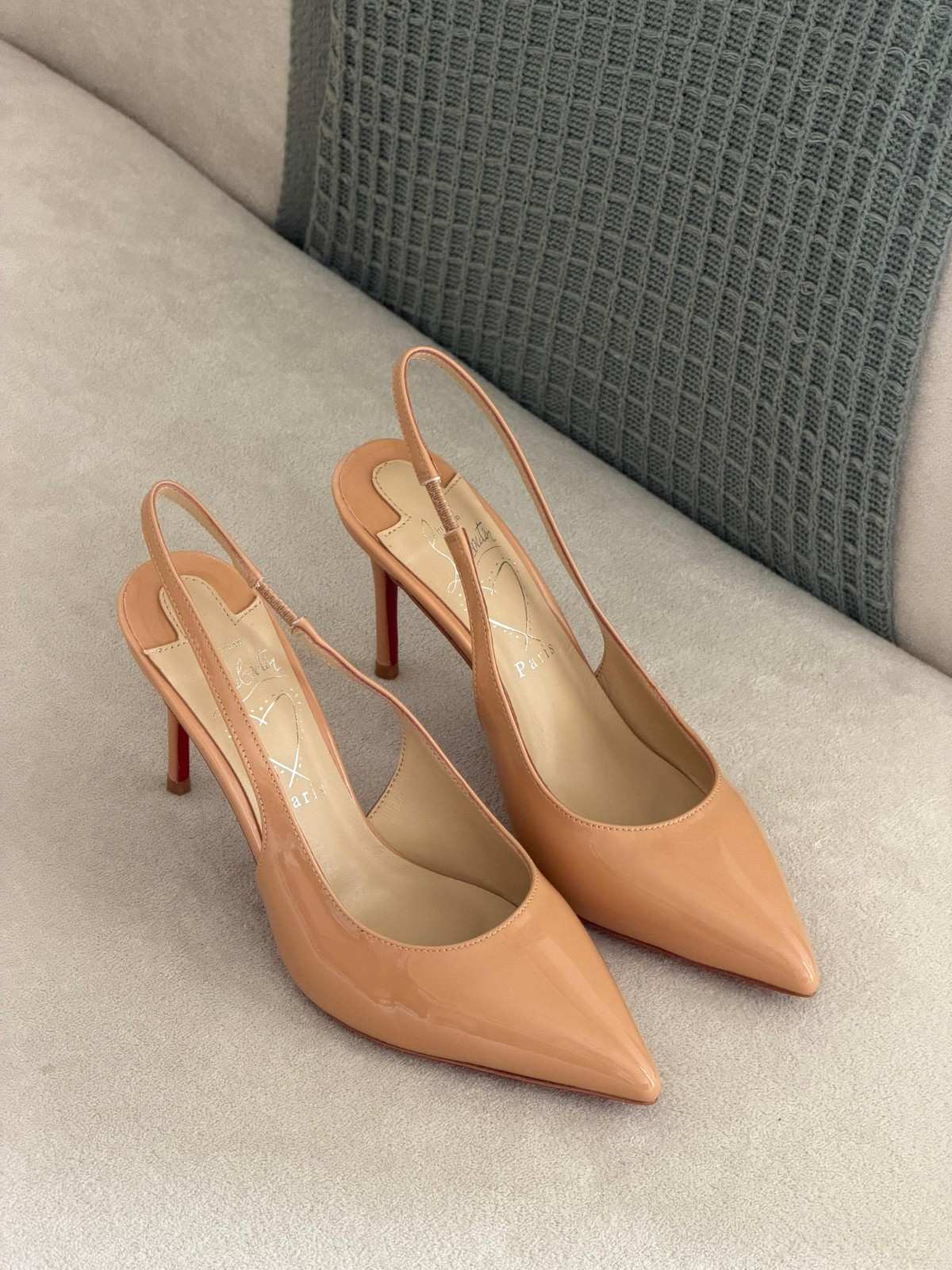Christian Louboutin Miss Z 60 Glossy Beige Patent Leather Slingback Pumps Christian Louboutin Miss Z 60 Glossy Beige Patent Leather Slingback Pumps