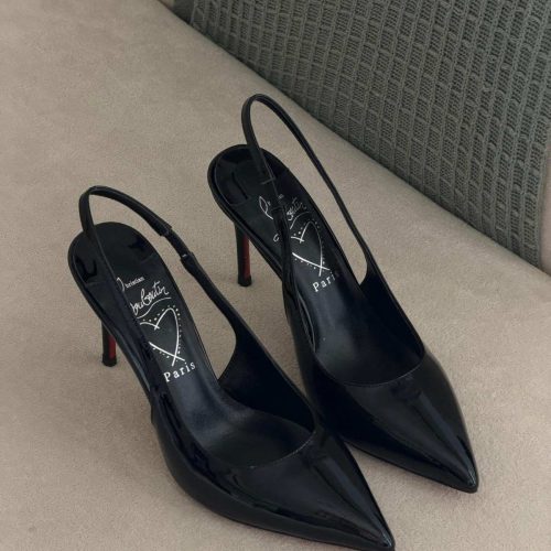 Christian Louboutin Miss Z 60 Glossy Black Patent Leather Slingback Pumps