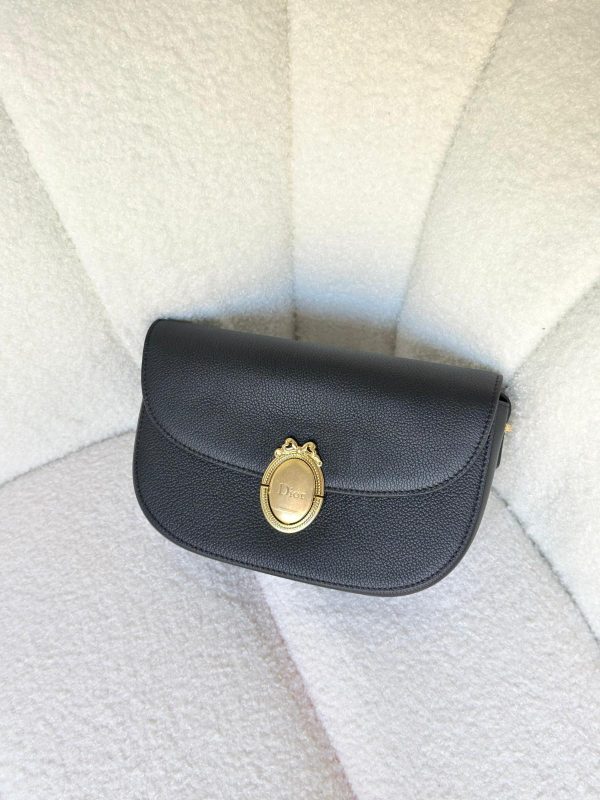 Dior Medium Black Medaillon Flap Bag Grained Calfskin (2)