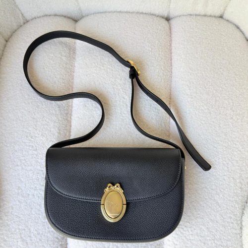 Dior Medium Black Medaillon Flap Bag Grained Calfskin