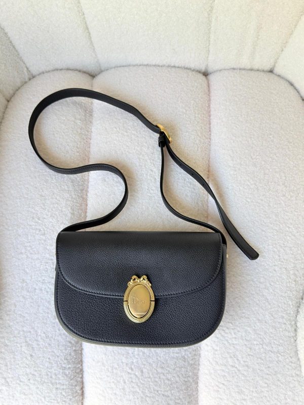 Dior Medium Black Medaillon Flap Bag Grained Calfskin